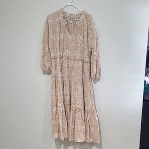 Chicos Beige Khaki Eyelet Embroidered Cotton Dress 2 M L XL